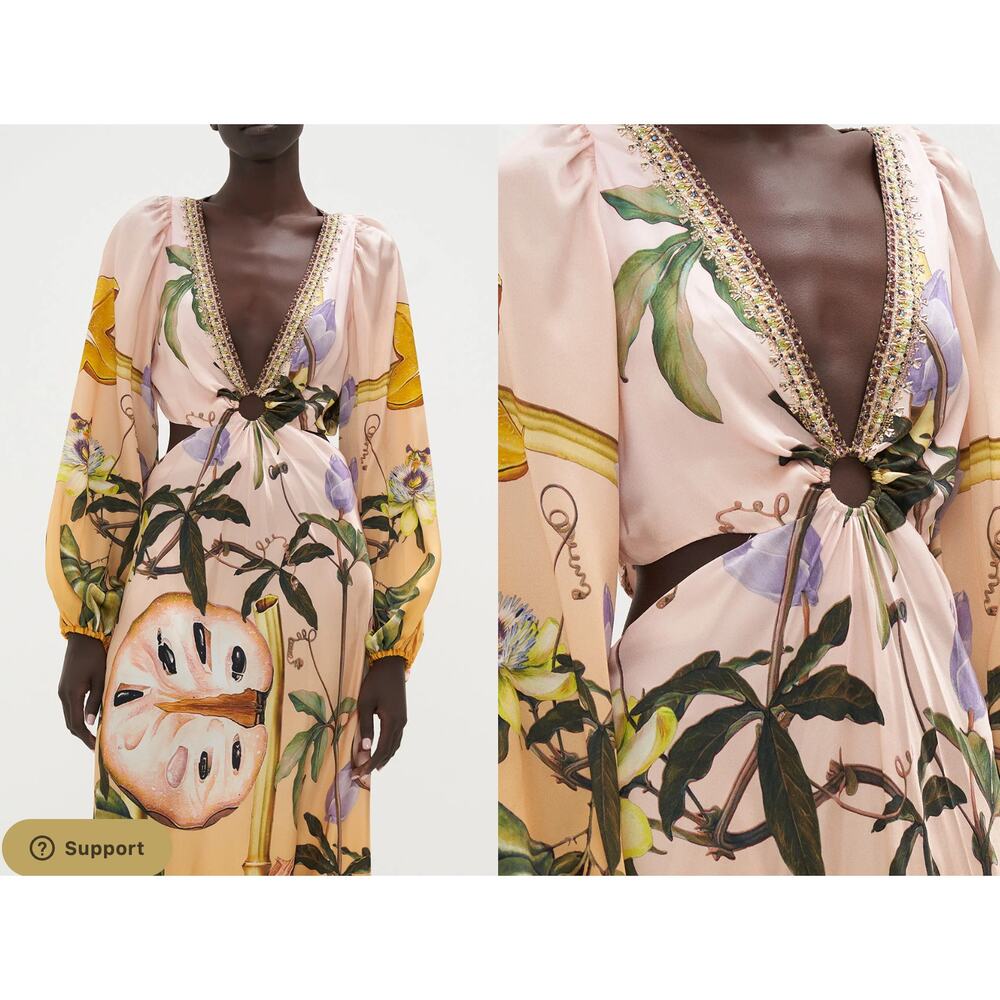 Camilla U-Ring Cut Out Dress in Original Sin‎ Silk Maxi Size L NEW - Picture 11 of 12
